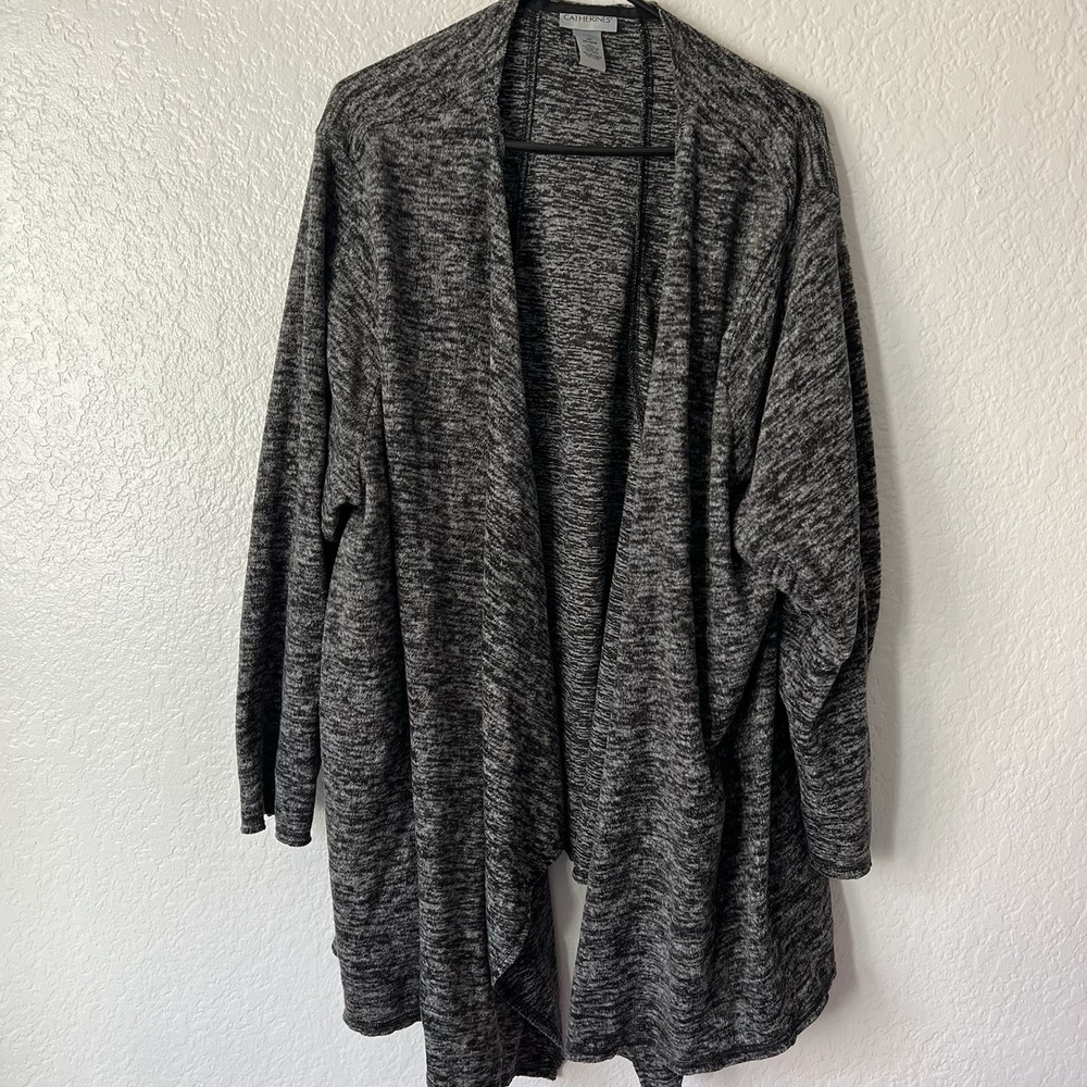 Catherines 3X Cardigan Open Front Heather Gray Waterfall Lagenlook Raw Edge - Picture 8 of 9